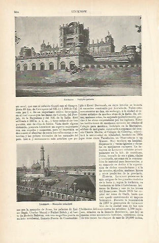 LAMINA ESPASA 1824: Antiguo Palacio de Lucknow India