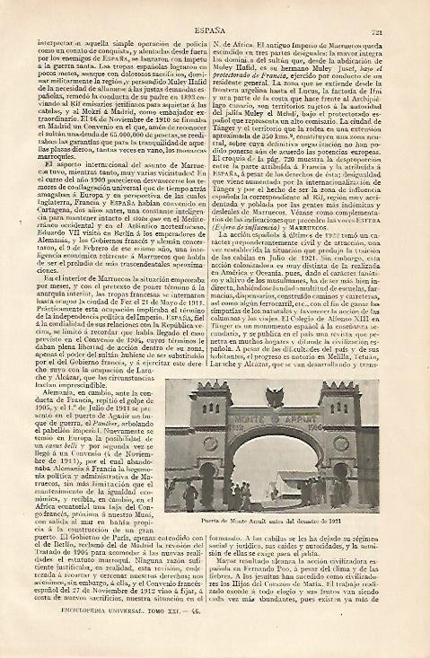 LAMINA ESPASA 10243: Puerta de Monte Arruit Marruecos antes de 1921