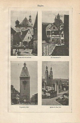 LAMINA ESPASA Alemania 16264: Mercado de maderas iglesias y puerta vieja de Espira Alemania