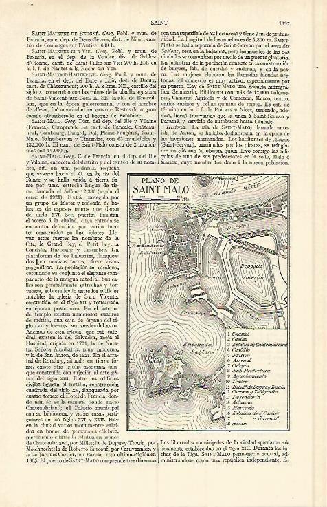 LAMINA ESPASA 17199: Plano de Saint Malo Francia