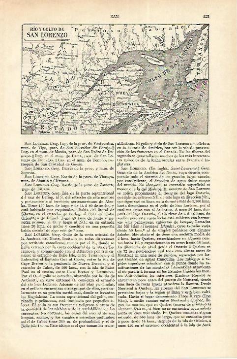 LAMINA ESPASA 18330: Mapa del rio y golfo de San Lorenzo