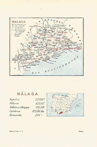 LAMINA ESPASA 18544: Mapa de la provincia de Malaga
