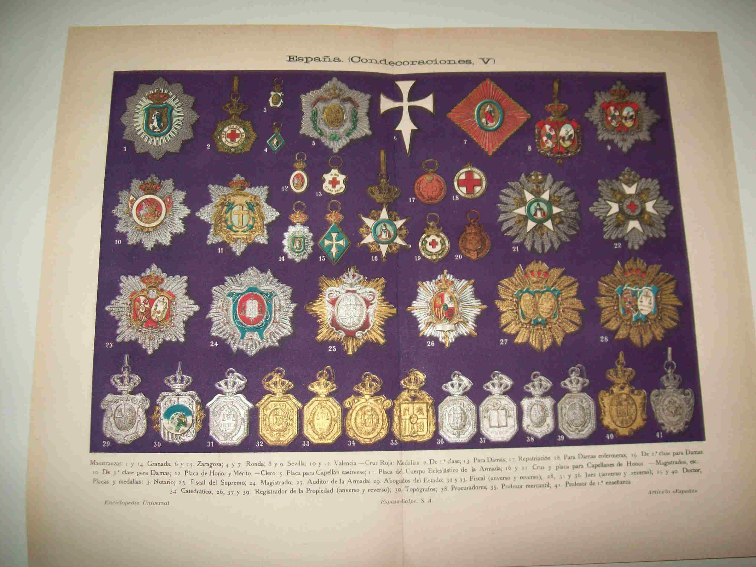 LAMINA ESPASA 19880: Condecoraciones de las Maestranzas de Espala