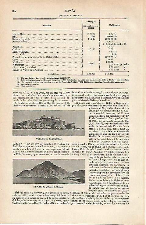 LAMINA ESPASA 19883: Vista de Alhucemas y de Velez de la Gomera