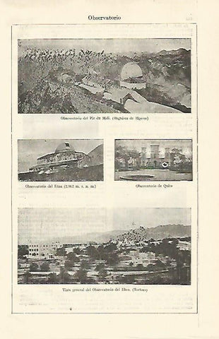 LAMINA ESPASA 21257: Observatorio de Pic du Midi Etna Quito y del Ebro