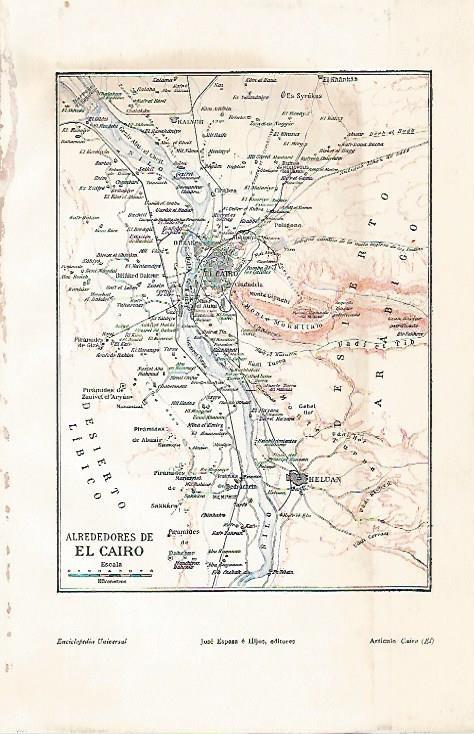 LAMINA De ESPASA 0098: Mapa de los alrededores de el Cairo