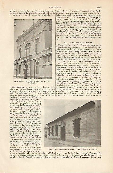 LAMINA ESPASA 6029: Casa natal de Bolivar en Caracas
