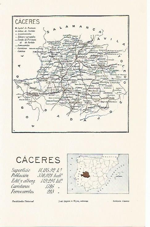 LAMINA De ESPASA 0091: Mapa de la provincia de Caceres