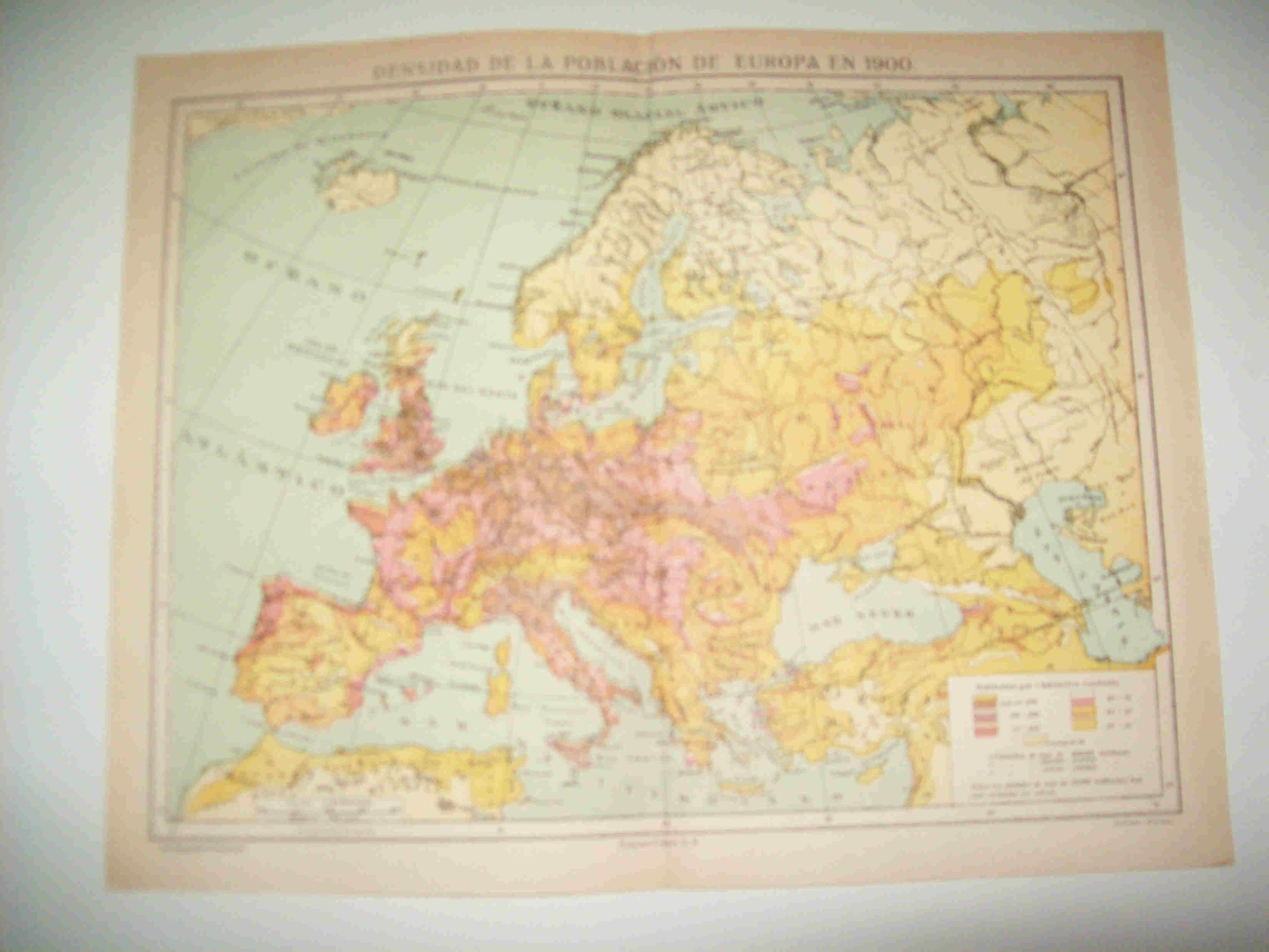 LAMINA ESPASA 16436: Mapa de la densidad de poblacion de Europa en 1900