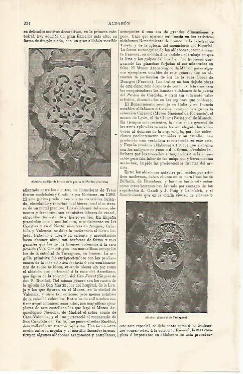 LAMINA ESPASA 9977: Aldabon de la Catedral de Tarragona y de la Puerta del Perdon de Cordoba