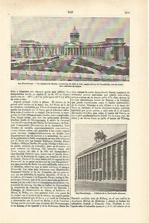 LAMINA ESPASA 18361: Catedral de Kazan en San Petersburgo Rusia