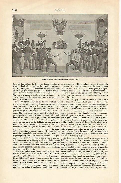 LAMINA ESPASA 16679: Grabado de maestro de esgrima de 1835