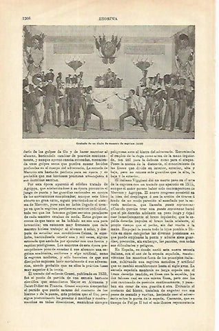 LAMINA ESPASA 16679: Grabado de maestro de esgrima de 1835