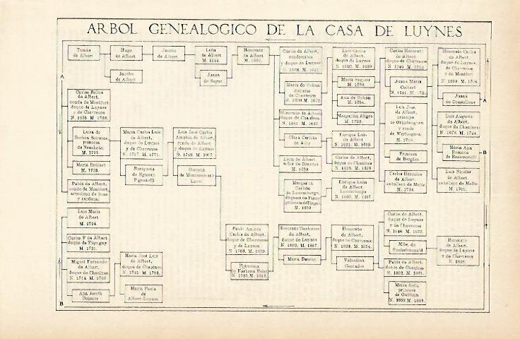LAMINA ESPASA 1773: Arbol genealogico de la Casa de Luynes