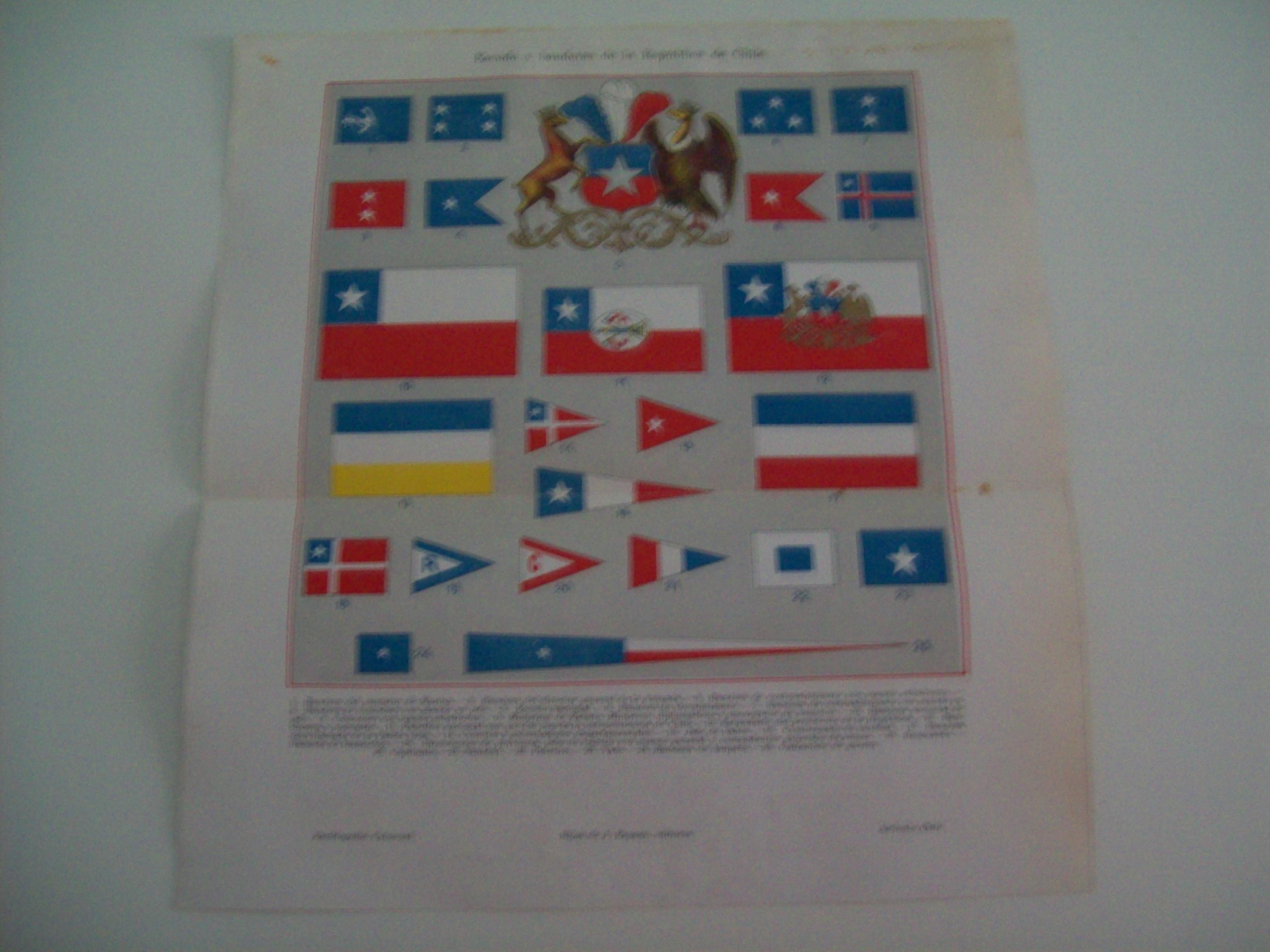 LAMINA ESPASA 1956: Escudo y banderas de Chile
