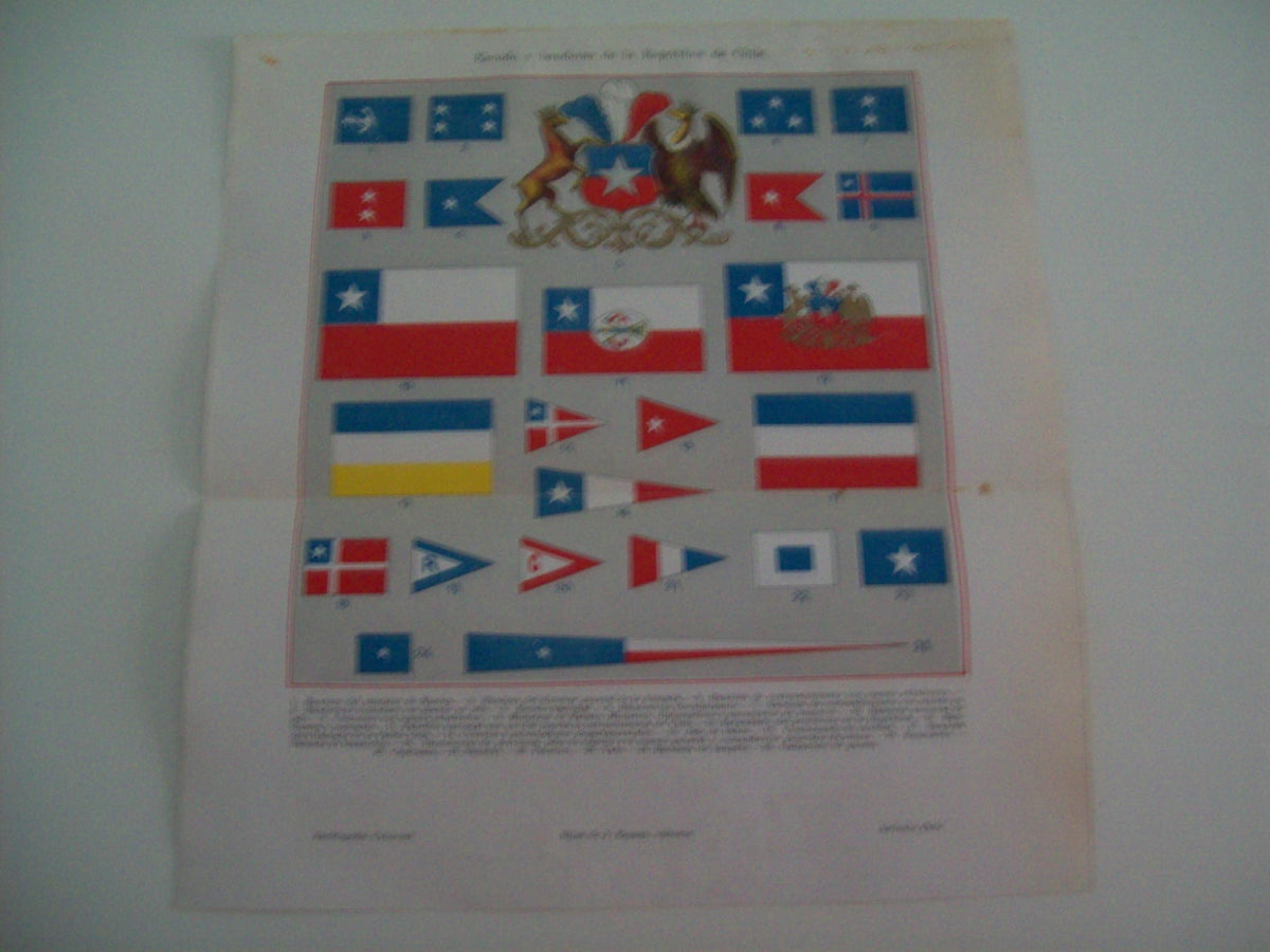LAMINA ESPASA 1956: Escudo y banderas de Chile