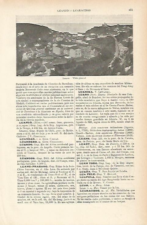 LAMINA ESPASA 1844: Vista general de Luarca Oviedo