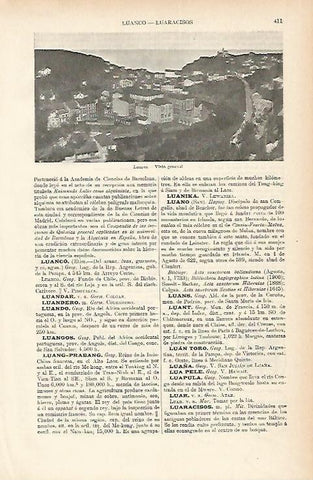 LAMINA ESPASA 1844: Vista general de Luarca Oviedo