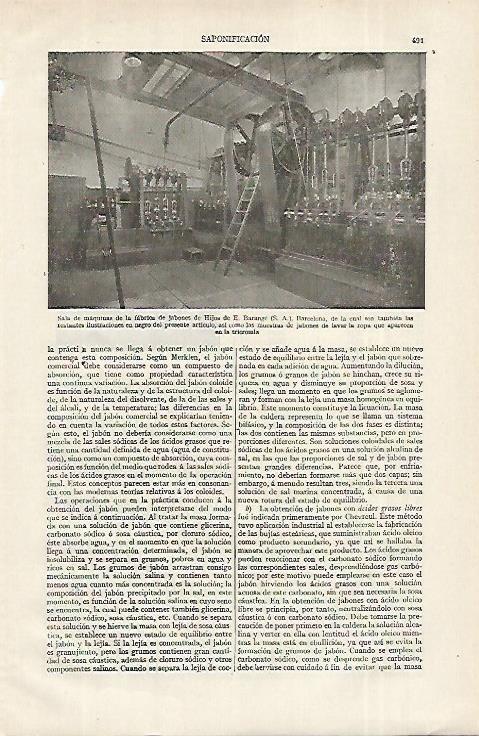 LAMINA ESPASA 12345: Sala de maquinas de la fabrica de jabones Hijos de E. Barange SA en Barcelona