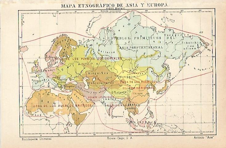 LAMINA ESPASA 12892: Mapa etnografico de Asia y Europa