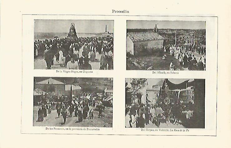 LAMINA ESPASA 16815: Procesiones en Chipiona Solsona Pontevedra y Valencia