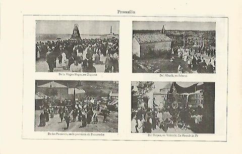 LAMINA ESPASA 16815: Procesiones en Chipiona Solsona Pontevedra y Valencia