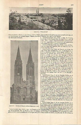LAMINA ESPASA 17195: Vista e iglesia de Saint Lo