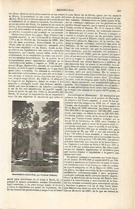 LAMINA ESPASA 17781: Monumento a Mendizabal por Grajeras