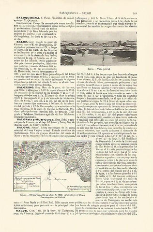 LAMINA ESPASA 18202: Salou: vista y plano del puerto de 1739