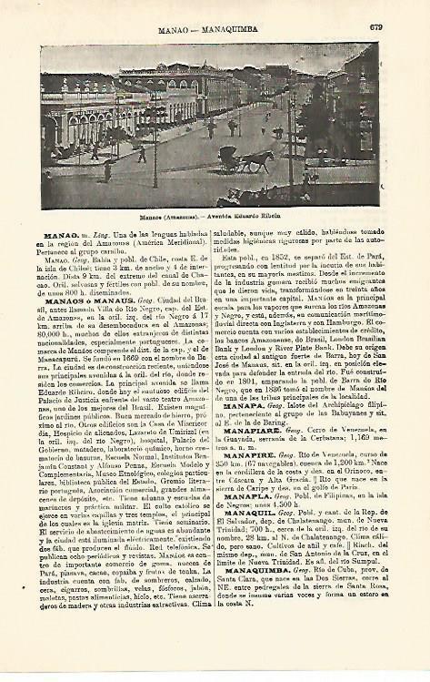 LAMINA ESPASA 18596: Avenida Eduardo Ribein en Manaos (Amazonas)