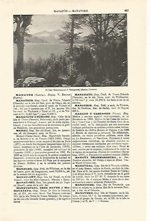 LAMINA ESPASA 18597: Lago Manawapouri en Nueva Zelanda