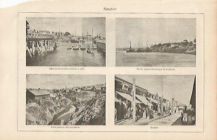 LAMINA ESPASA 19530: Embarcadero muelle barranco y bazares de Saratov Rusia