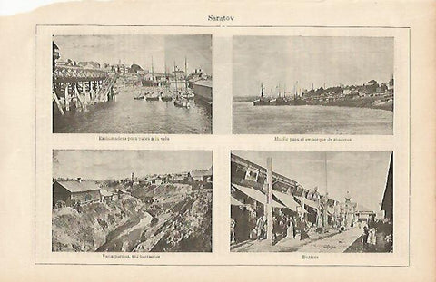 LAMINA ESPASA 19530: Embarcadero muelle barranco y bazares de Saratov Rusia