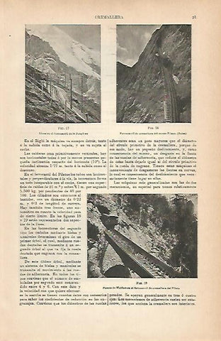 LAMINA ESPASA 14173: Lineas de ferrocarril cremallera de la Jungfrau y Monte Pilato (Suiza)