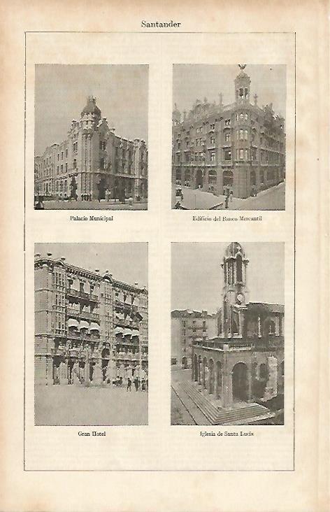 LAMINA ESPASA 19422: Palacio Banco Mercantil Gran Hotel  y Santa Lucia en Santander
