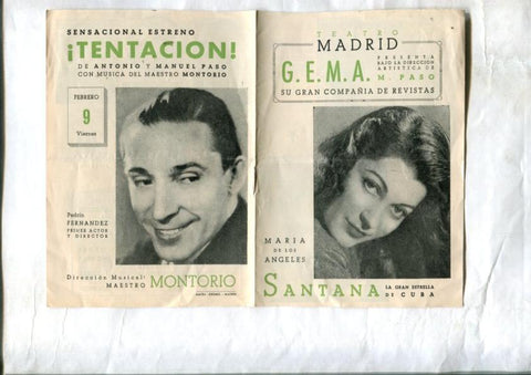 Folleto propaganda Teatro Madrid de: GEMA con los artistas Maria de los Angeles, Pedrin Fernandez