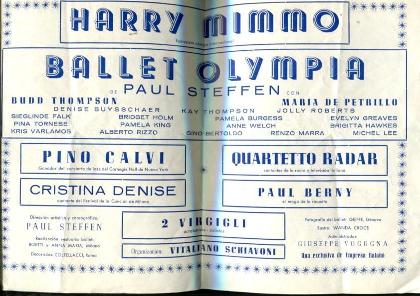 Folleto propaganda Teatro Poliorama con Harry Mimmo