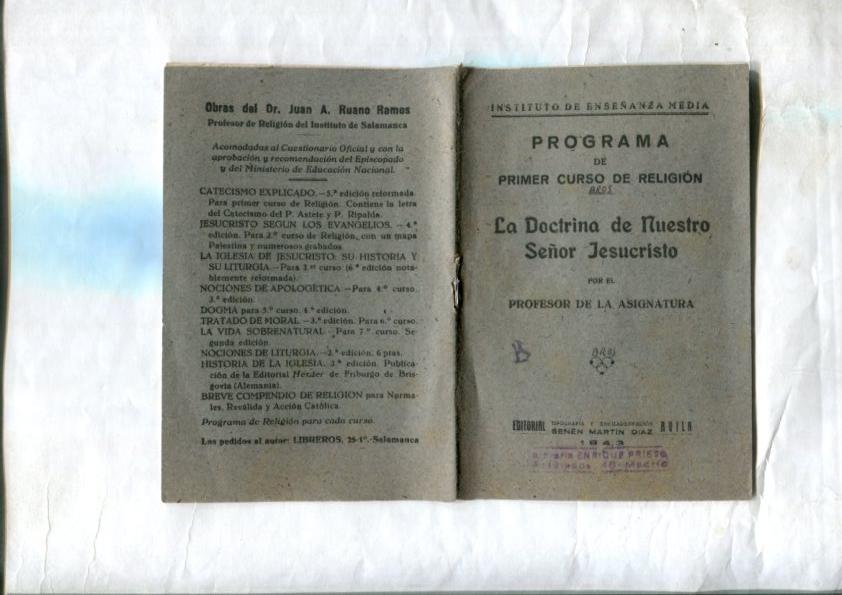 Programa de Primer curso de Religion : La doctrina de nuestro Señor Jesucritos