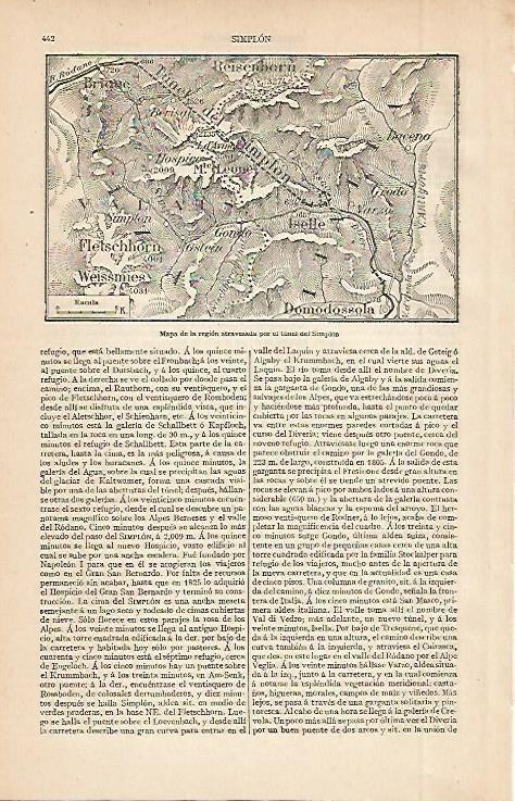 LAMINA ESPASA 2603: Mapa de la region del tunel del Simplon Suiza-Italia