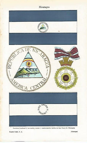 LAMINA ESPASA 20146: Banderas escudo y condecoraciones de Nicaragua