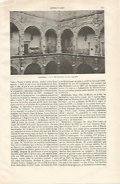 LAMINA ESPASA 20683: Convento de San Agustin en Queretaro