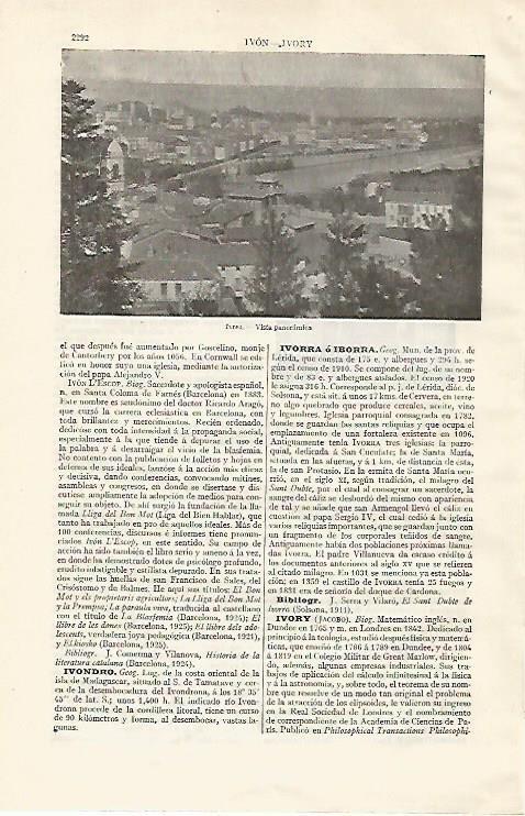 LAMINA ESPASA 20909: Vista de Ivrea Italia