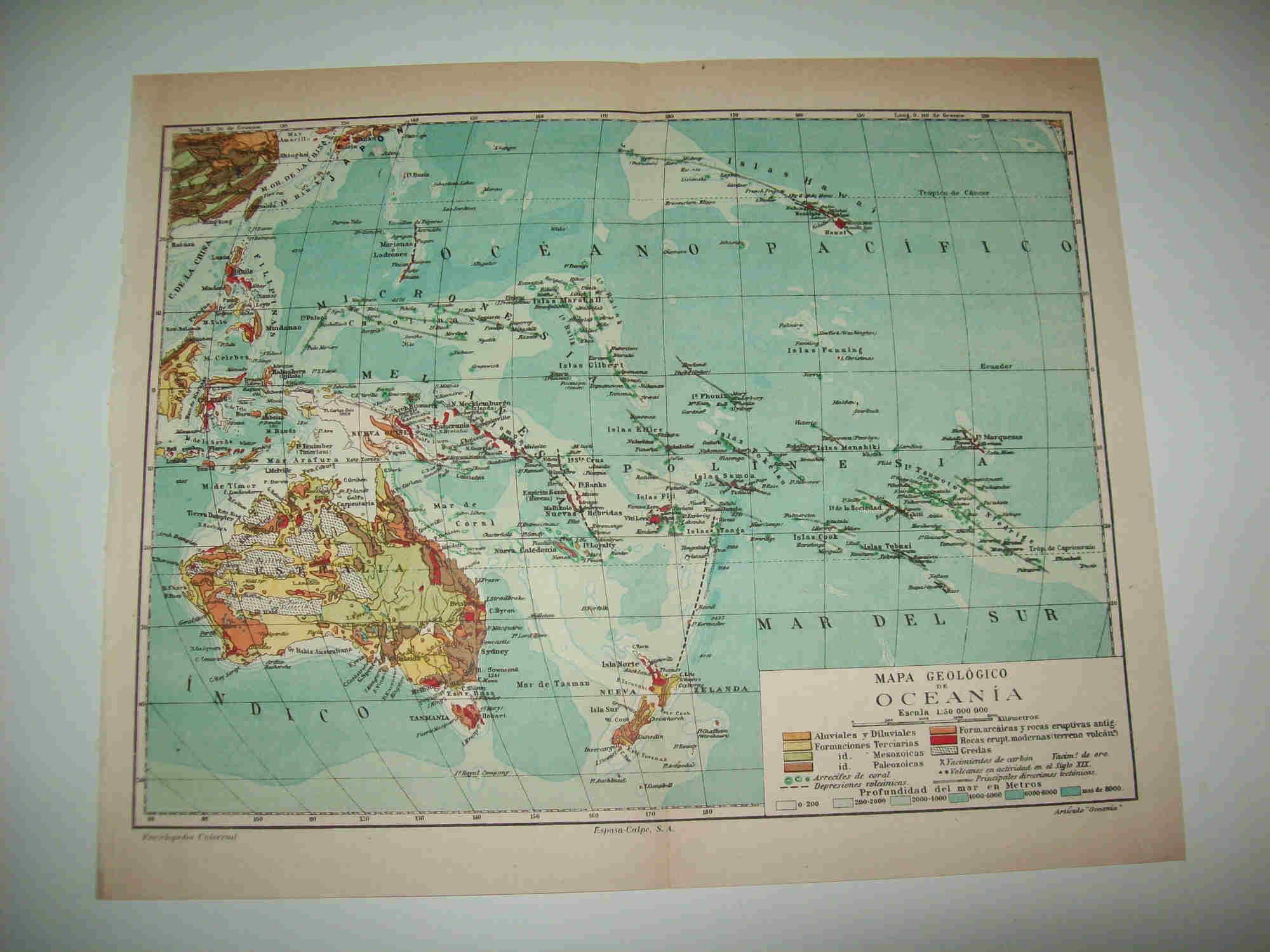LAMINA ESPASA 21280: Mapa geologico de Oceania