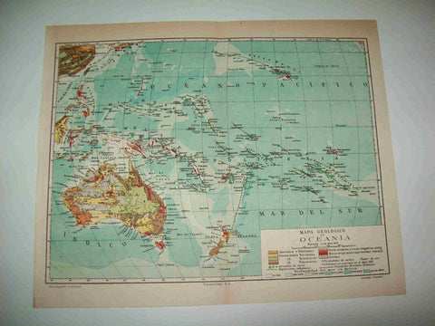 LAMINA ESPASA 21280: Mapa geologico de Oceania