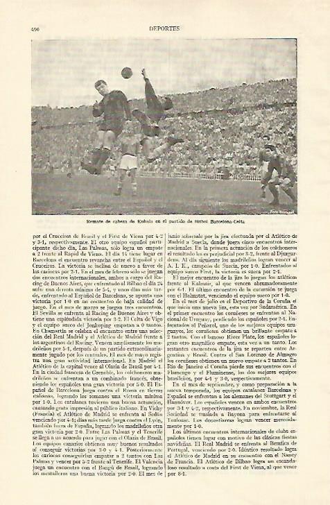 LAMINA ESPASA 22135: Remate de Kubala en el Barcelona-Celta
