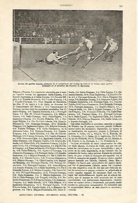 LAMINA ESPASA 22138: Campeonato del mundo de hockey sobre patines 1953-54