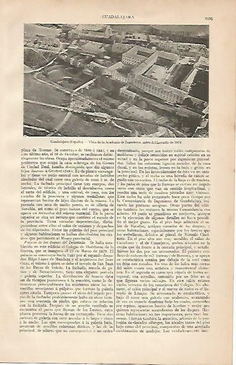 LAMINA ESPASA 2215: Academia de Ingenieros antes del incendio de 1924 Guadalajara