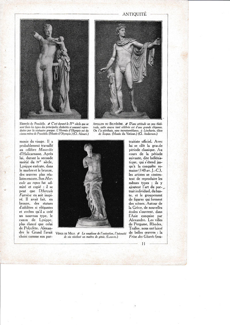 LAMINA 30176: Hermes de Praxitele Apollon du Belvedere Venus de Milo