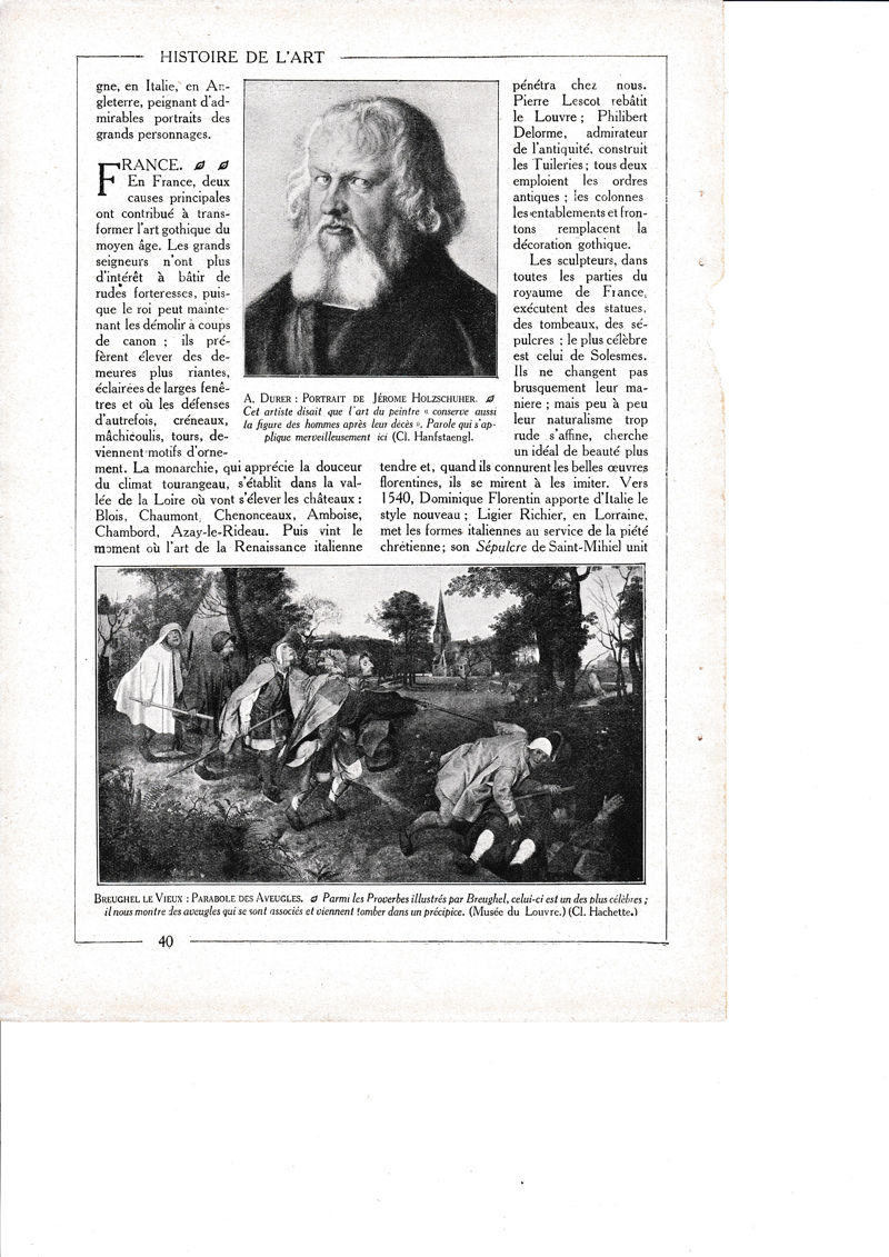 LAMINA 30190: A Durer Portrait de Jerome Holzschuher  Breughel Le Vieux Parabole des Aveugles
