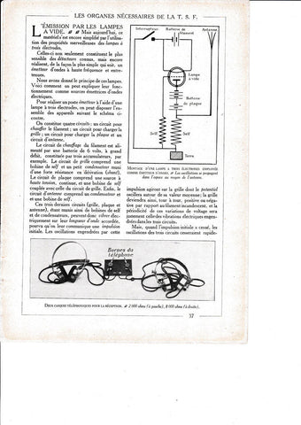 LAMINA 30223: Montage d une lampe a trois electrodes employee comme emetteur d ondes  Deux casques reception